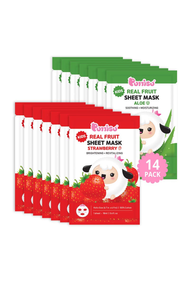 Puttisu Kids Real Fruit Sheet Mask Strawberry & Aloe Variety Set, Main, color, Strawberry Aloe 14 Sheets