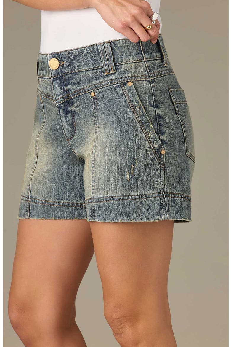 V-Yoke High Waist Denim Shorts, Alternate, color, MID BLUE ARTISANAL