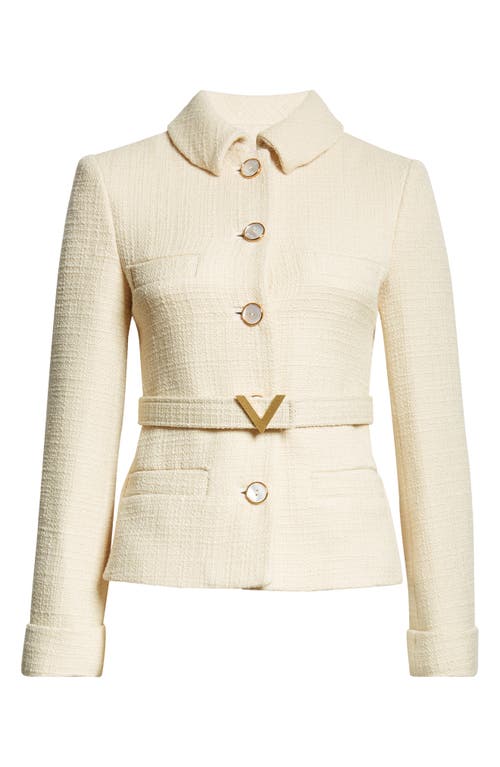Valentino Garavani Belted Virgin Wool Blend Tweed Jacket In Almond