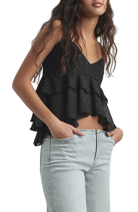 Ruffle Clip Dot Tiered Crop Top