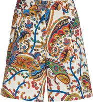 Etro Paisley Pleated Stretch Cotton Bermuda Shorts