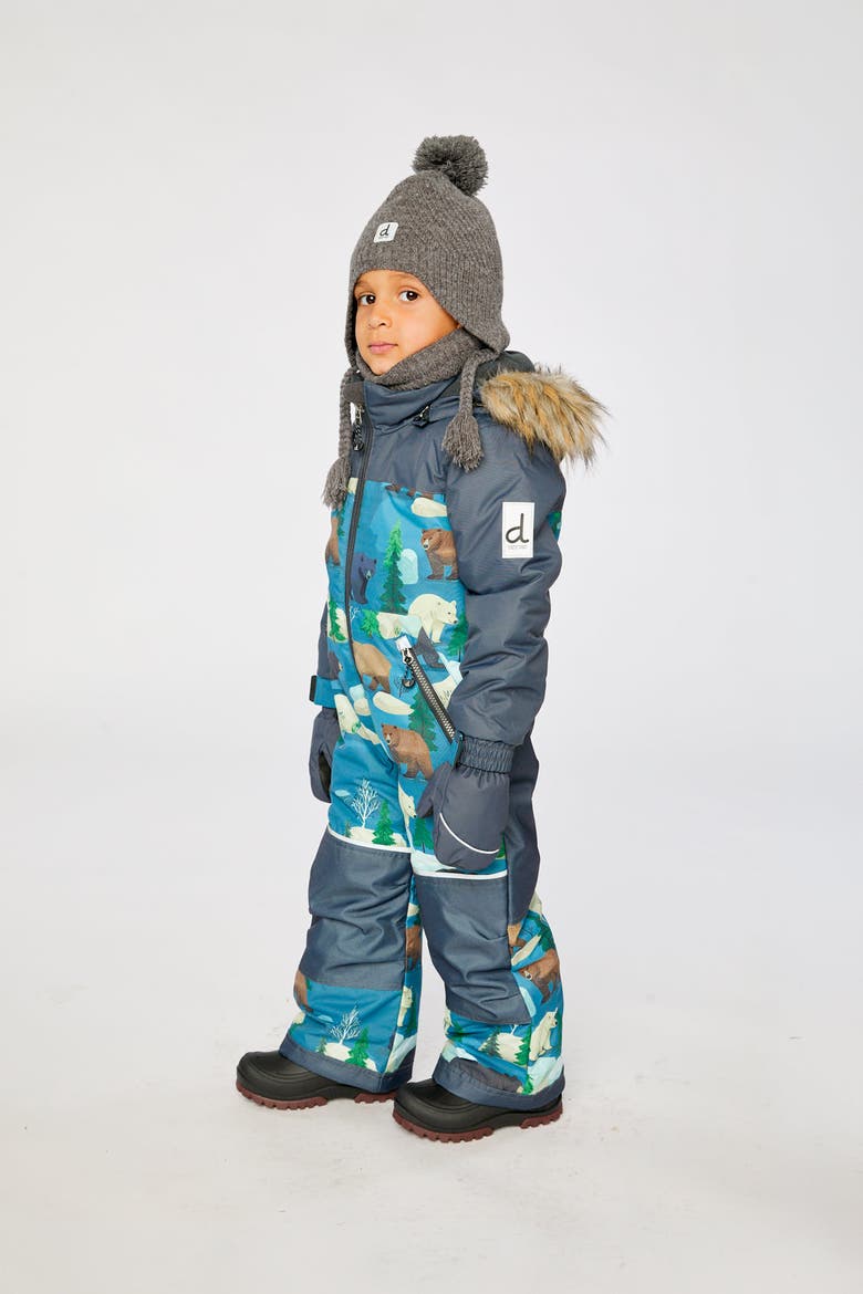 Discover Bear Detachable Hood One Piece Snowsuit, Alternate, color, Blue Bear Print