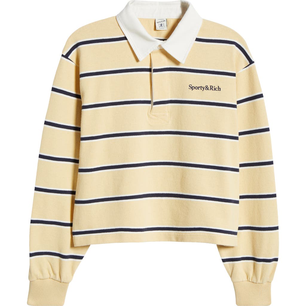 Shop Sporty And Rich Sporty & Rich Serif Rugby Crop Polo Knit Top In Light Beige
