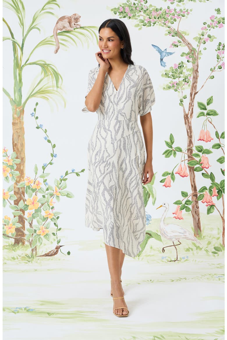 Abstract Print Asymmetric Midi Dress, Alternate, color, IVORY/ CHARCOAL