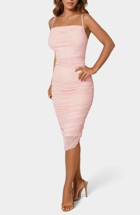 bebe Ruched Mesh Midi Slipdress