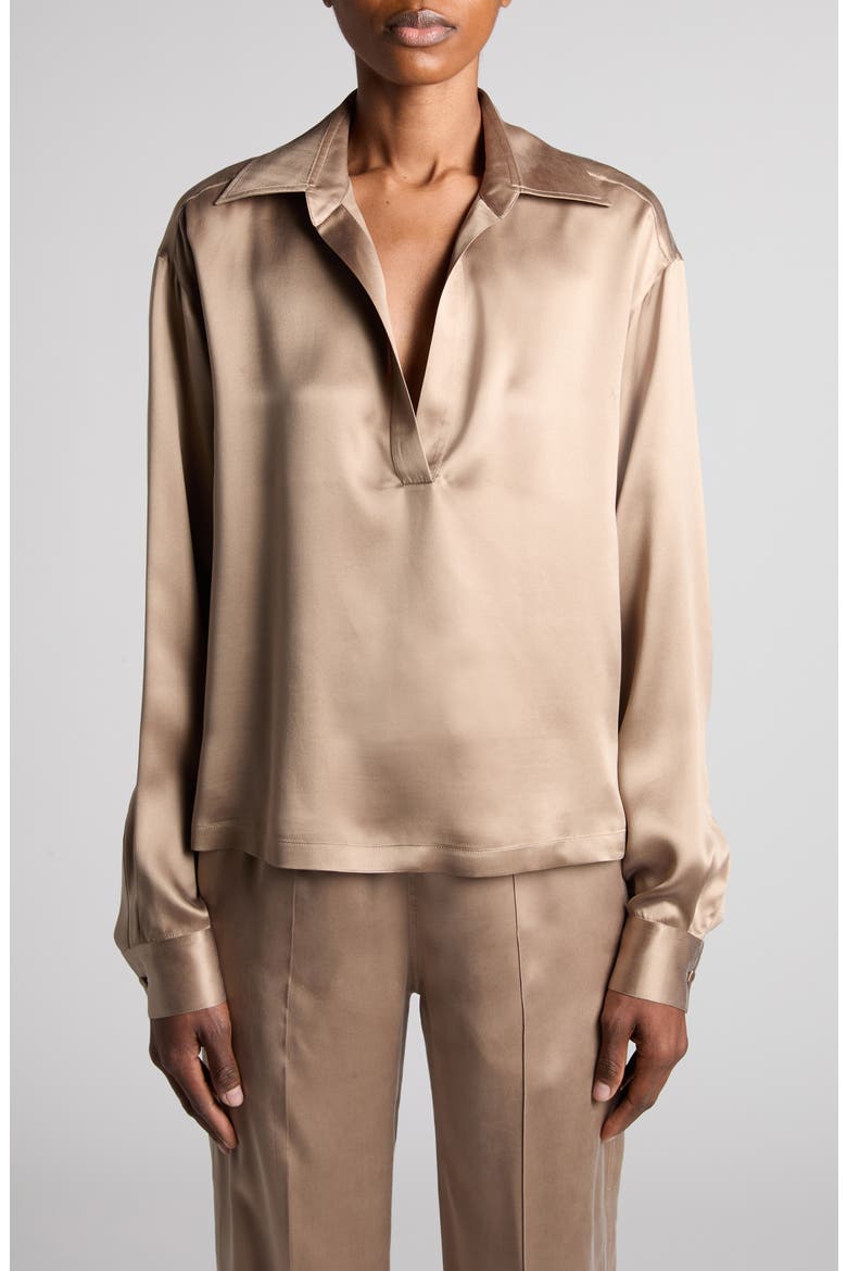 Silk Satin Polo, Main, color, DESERT TAUPE