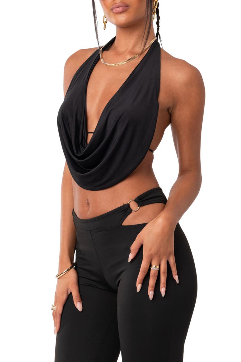 Monique Open Back Crop Top, Alternate, color, BLACK