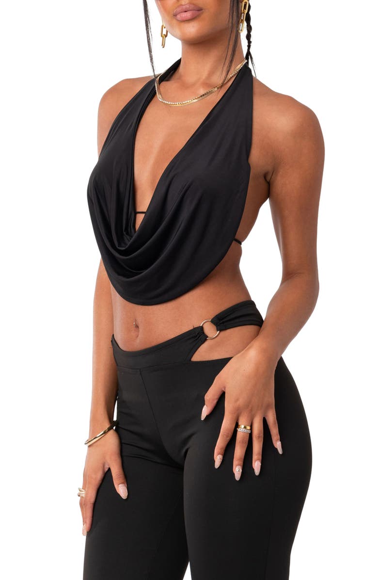 EDIKTED Monique Open Back Crop Top, Alternate, color, Black