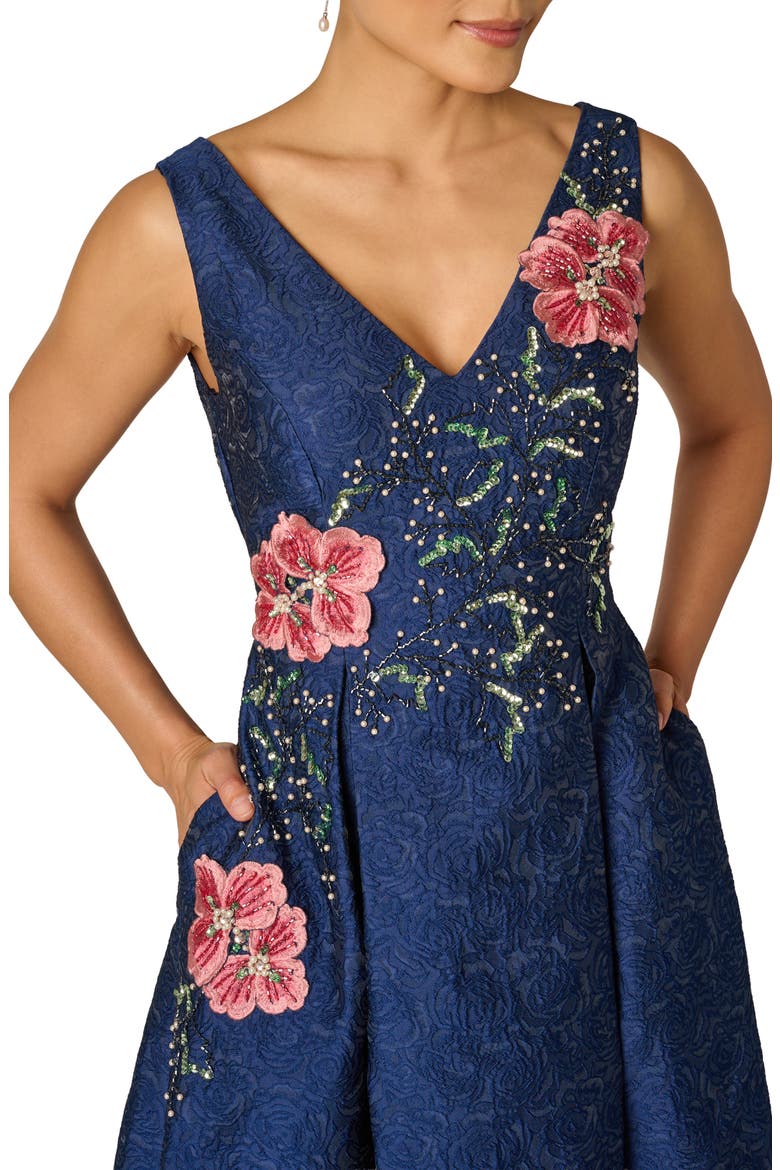 Beaded Jacquard Fit & Flare Cocktail Dress, Alternate, color, MIDNIGHT MULTI