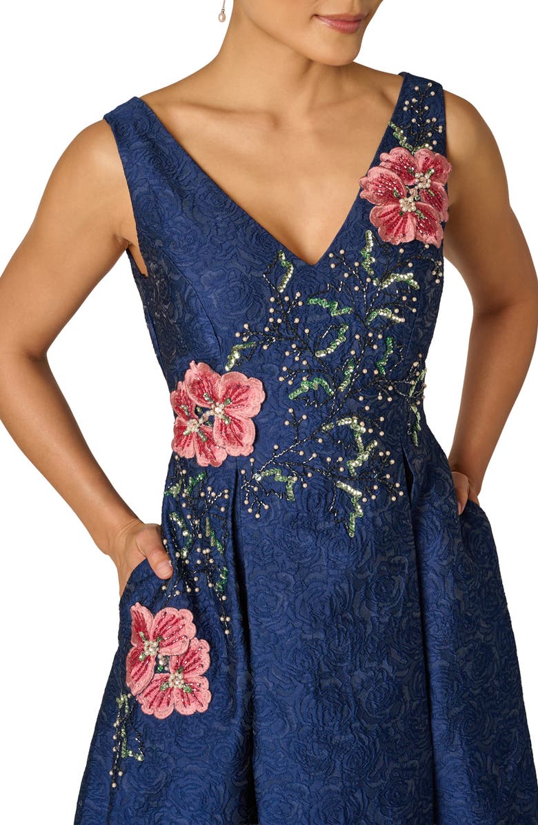 Adrianna Papell Beaded Jacquard Fit & Flare Cocktail Dress, Alternate, color, 