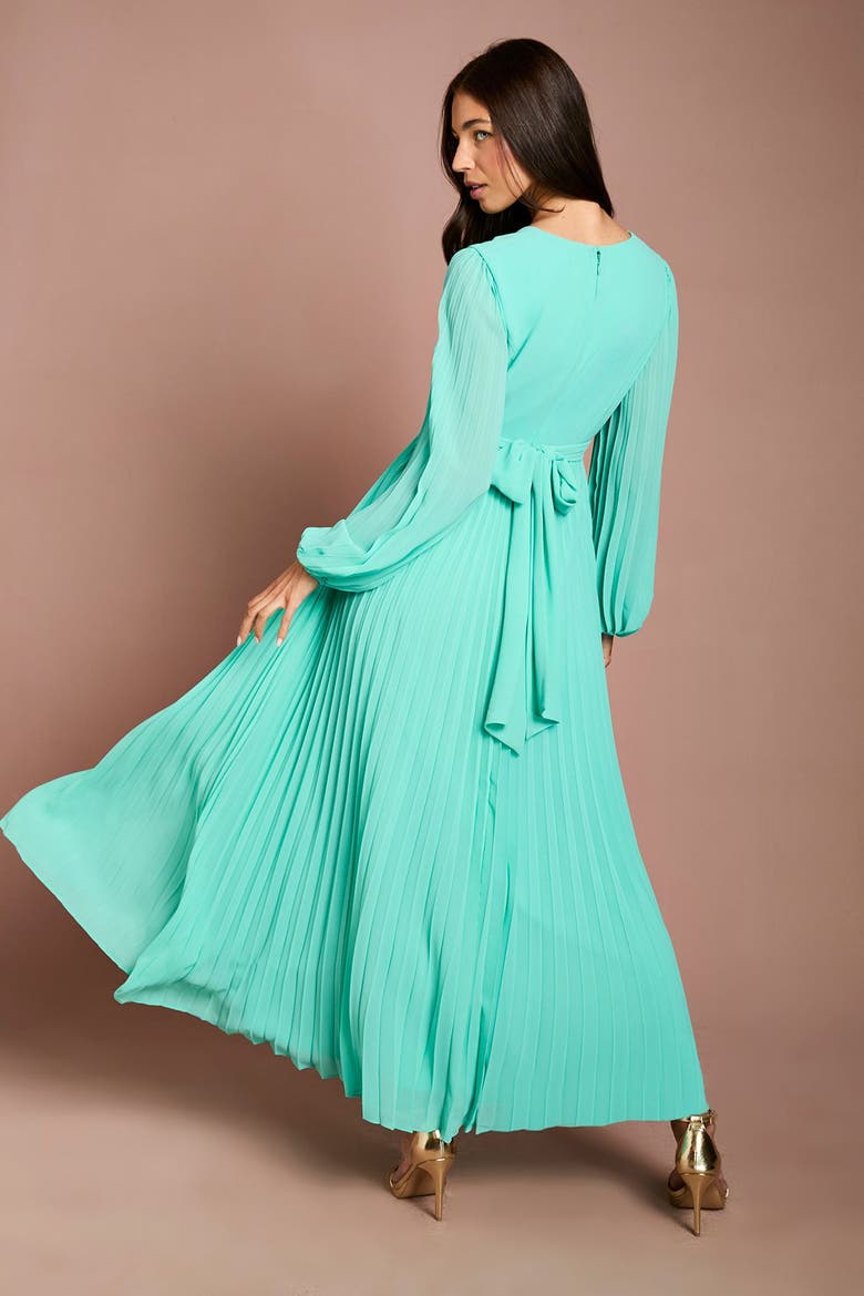 Pleated Wrap Dress, Alternate, color, Aqua