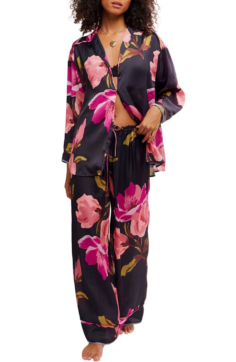 Free People Dreamy Days Print Pajamas, Main, color, Black Bloomrush Floral