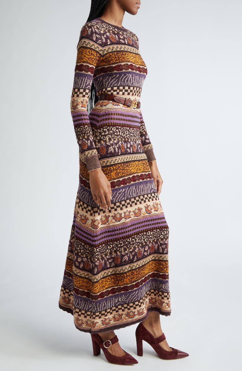 Ulla Johnson Paloma Metallic Mixed Jacquard Long Sleeve Sweater Dress, Alternate, color, 