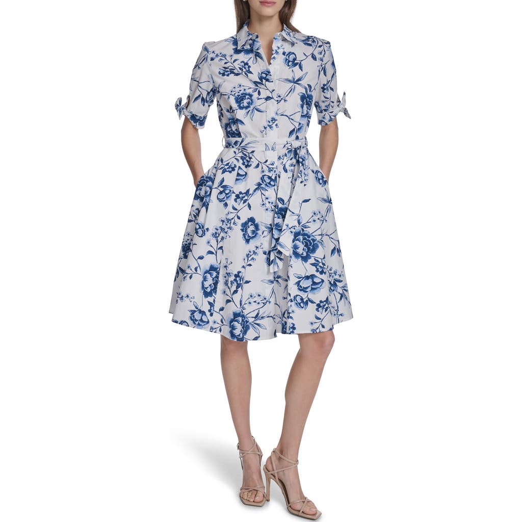 Calvin Klein Short Sleeve Cotton Shirtdress In Blue