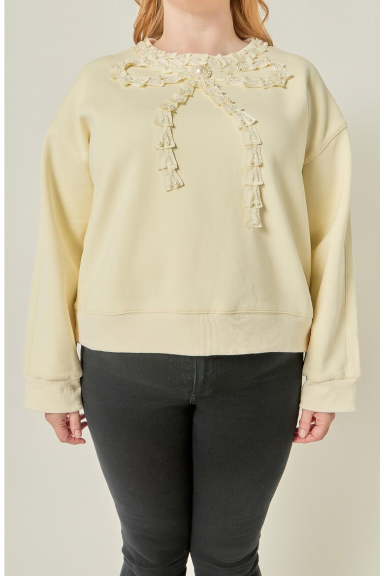 Beaded Ribbon Trim Sweatshirt, Alternate, color, CREAM