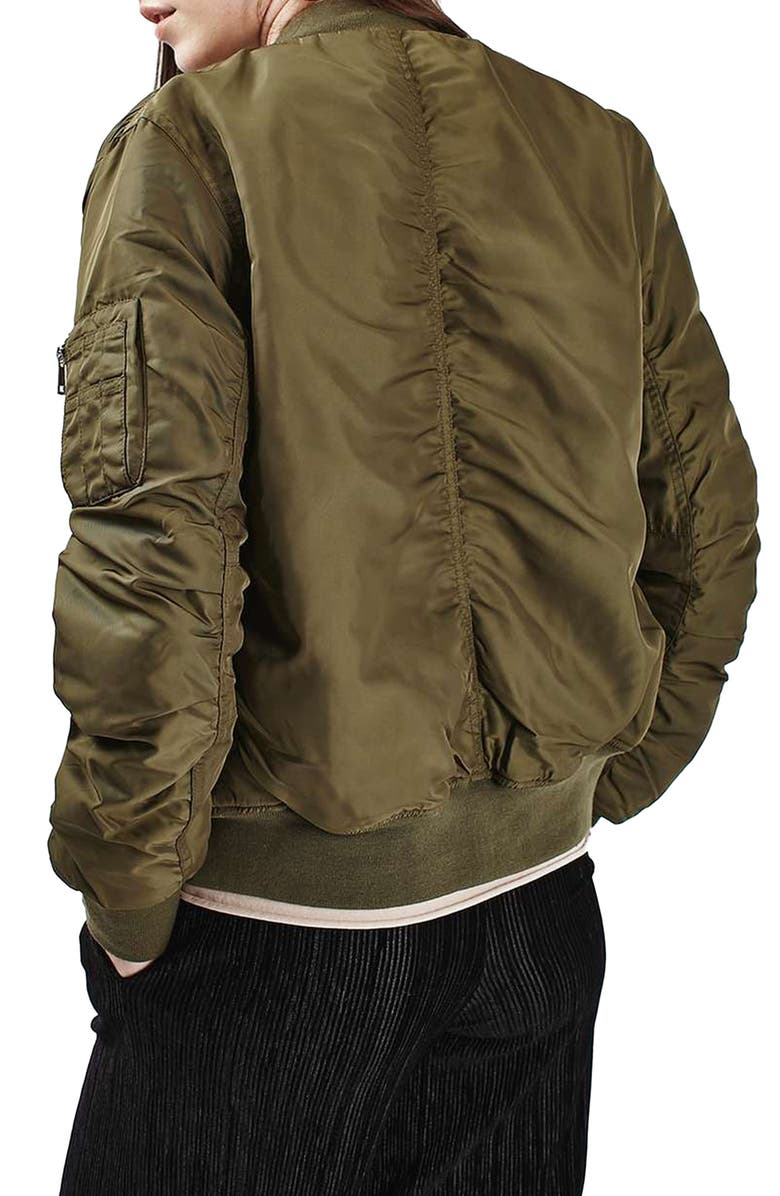 Topshop Leopard Lined Bomber Jacket, Alternate, color, 