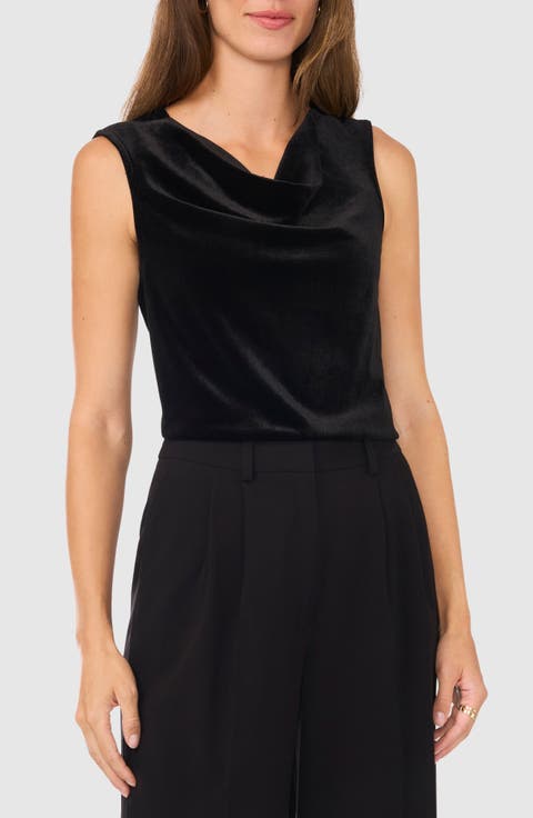 Cowl Neck Velvet Sleeveless Top