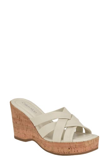 Calvin Klein Hayes Platform Wedge Slide Sandal In Ivory