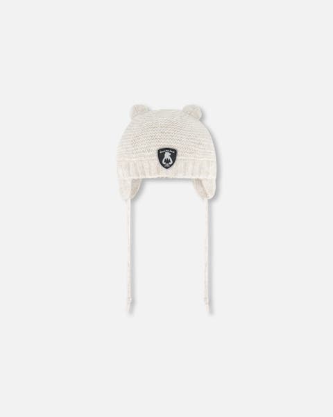 Baby Unisex Knit Hat With Ears Off White