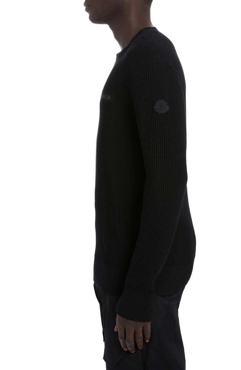 Moncler Reflective Logo Patch Waffle Knit Sweater, Alternate, color,