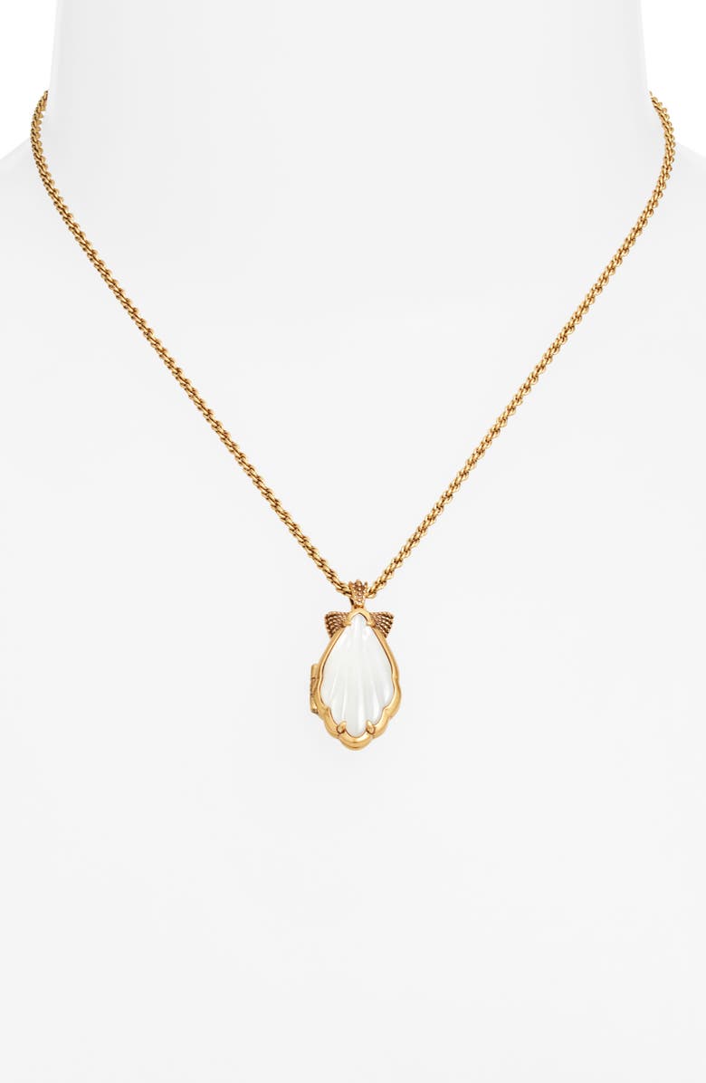 Kendra Scott Alexa Locket Pendant Short Necklace, Alternate, color, Vintage Gold Ivory