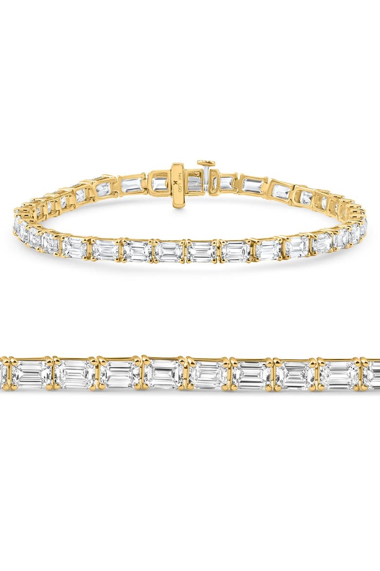 12Ct Emerald Cut Diamond East West Tennis Bracelet 14k Gold Lab Grown, Main, color, 14k Yellow Gold