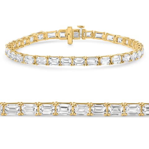 12Ct Emerald Cut Diamond East West Tennis Bracelet 14k Gold Lab Grown