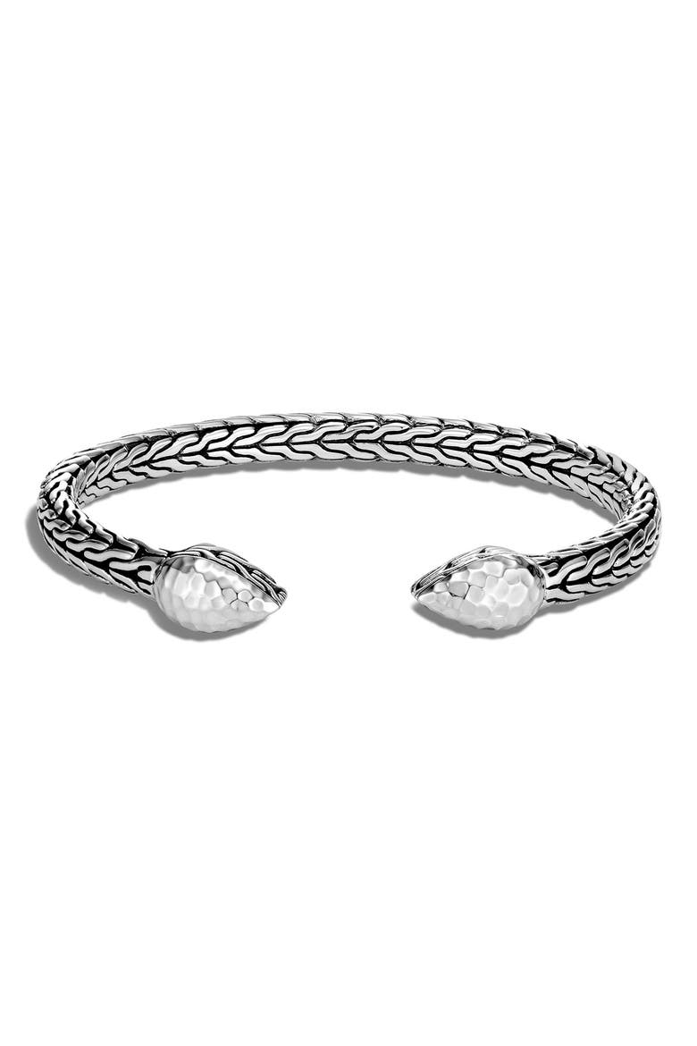 Classic Chain Hammered Sterling Silver Flex Cuff Bracelet, Main, color, SILVER