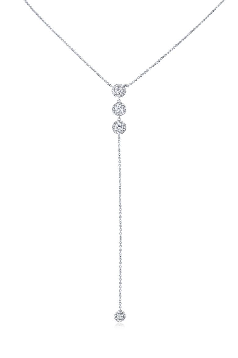 Cubic Zirconia Round Halo Y-Necklace, Main, color, CLEAR/SILVER