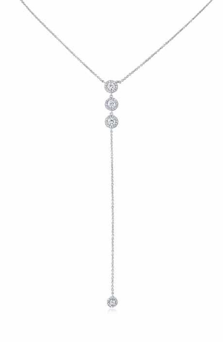 Cubic Zirconia Round Halo Y-Necklace