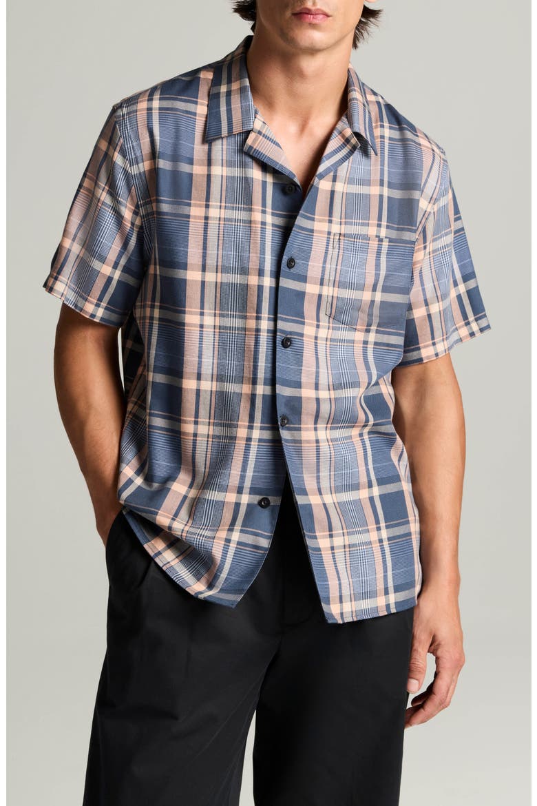 Prine Plaid Short Sleeve Button Front Shirt, Main, color, PRUSSIAN BLUE COMBO