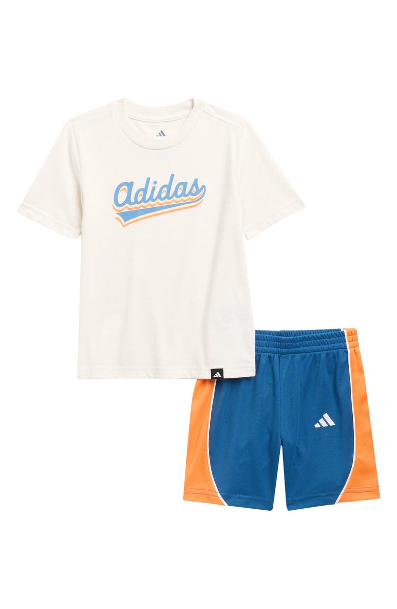adidas Kids' Logo Graphic T-Shirt & Mesh Shorts Set, Main, color, Oatmeal Heather