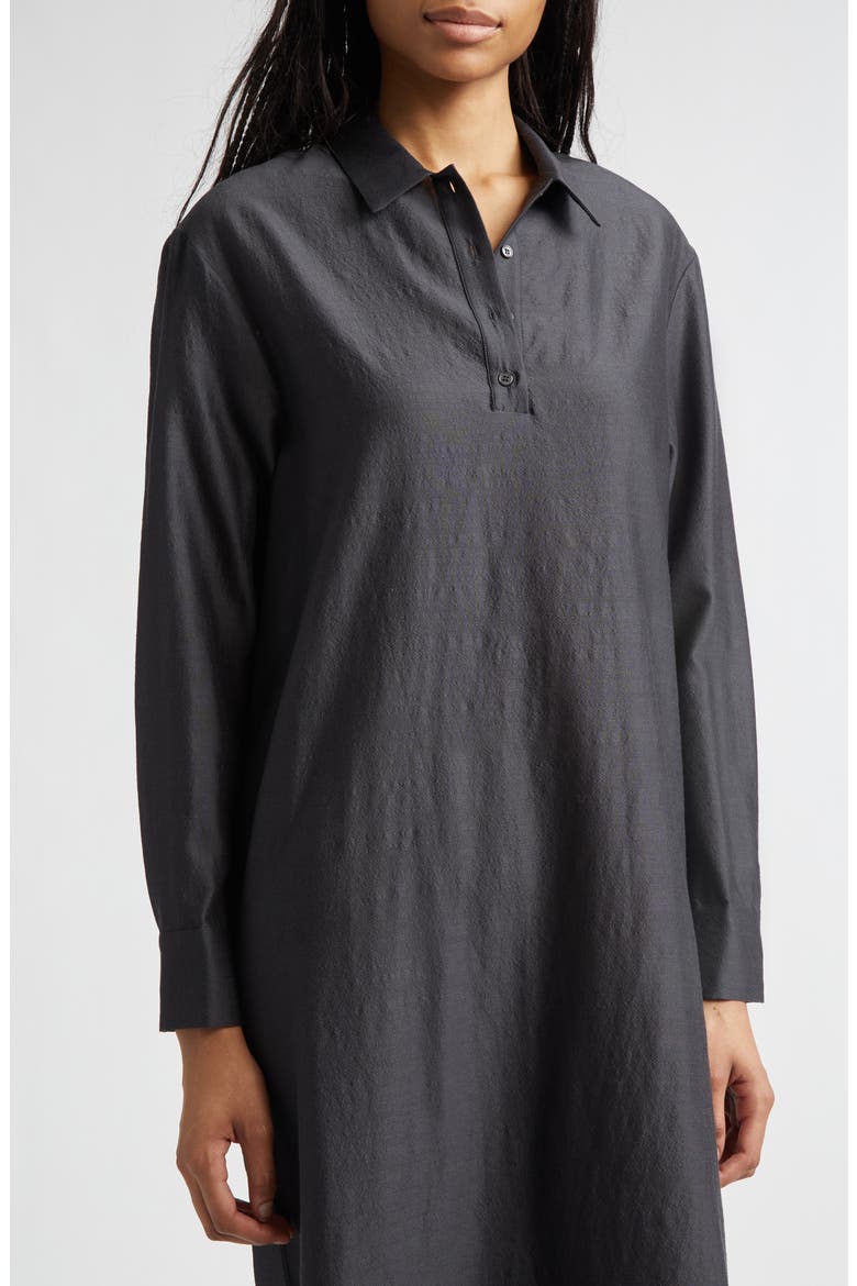 Espon Long Sleeve Wool & Silk Midi Shirtdress, Alternate, color, BLACK