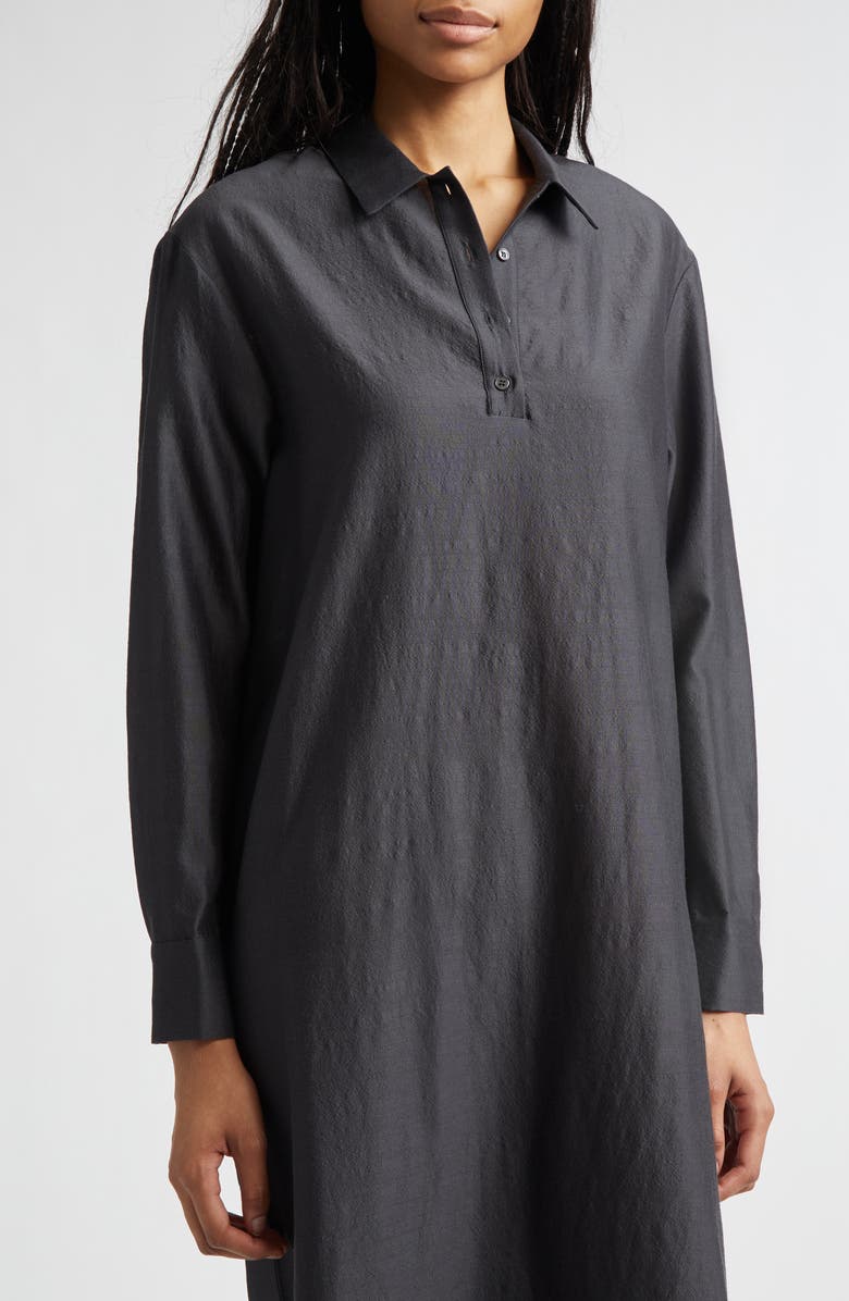 Paloma Wool Espon Long Sleeve Wool & Silk Midi Shirtdress, Alternate, color, Black