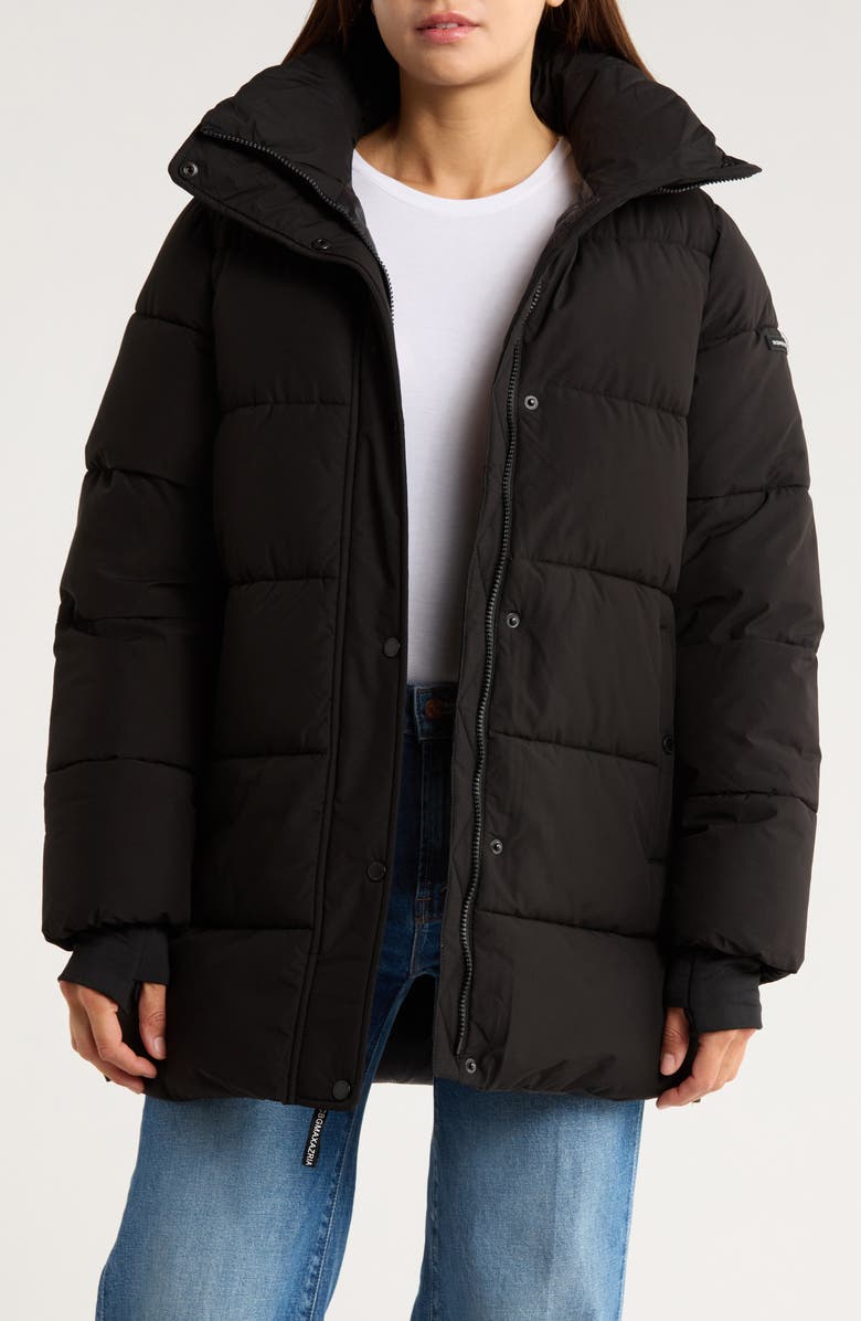 BCBGeneration Water Resistant Hooded Puffer Jacket, Alternate, color, Black