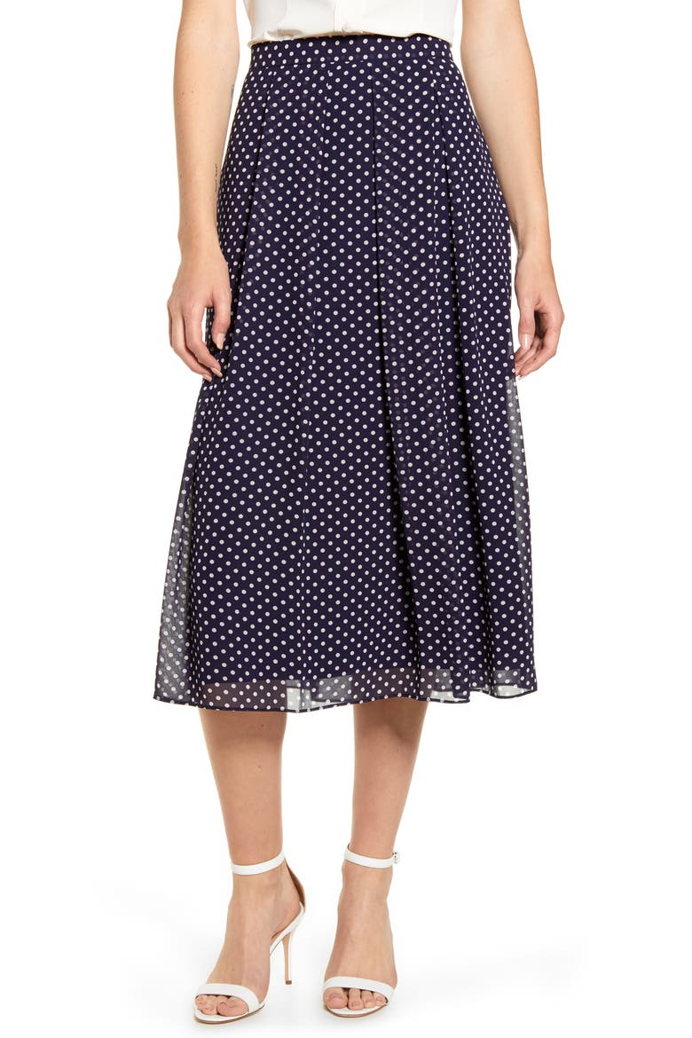 Dot Box Pleat Skirt, Main, color, ECLIPSE/ ANNE WHITE