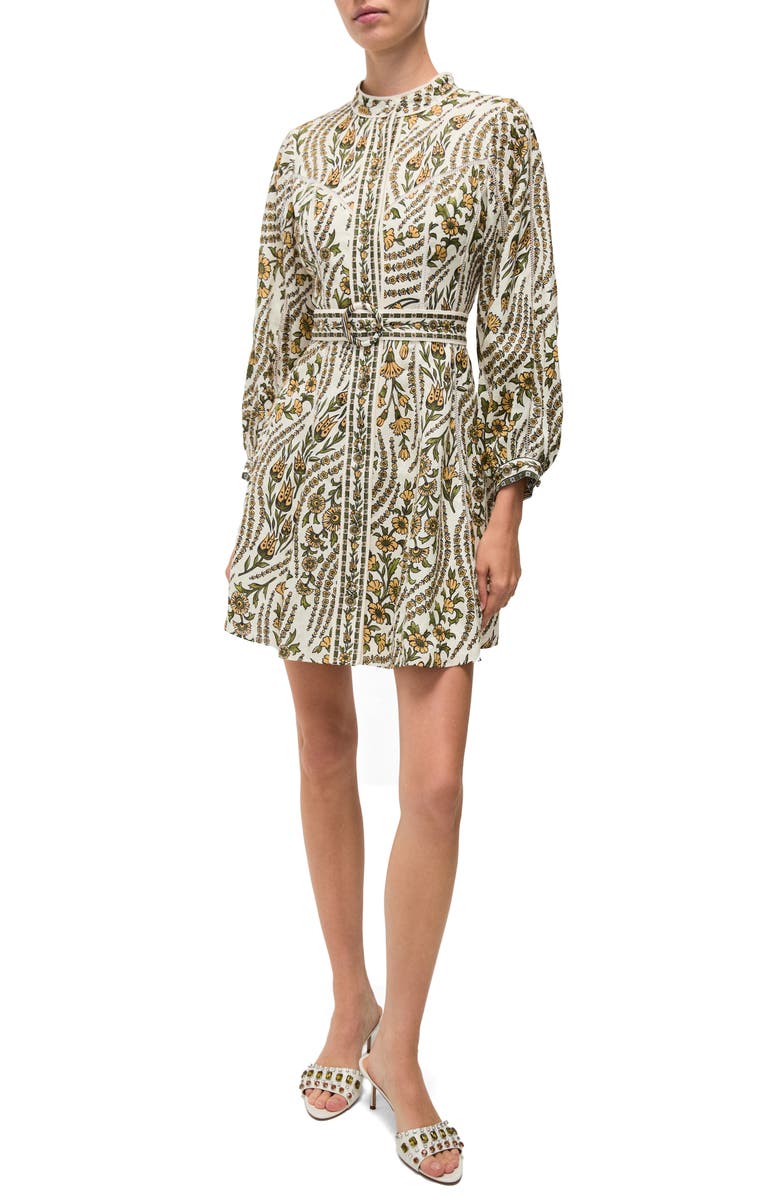 Veronica Beard Nolan Print Long Sleeve Linen Minidress, Main, color, 