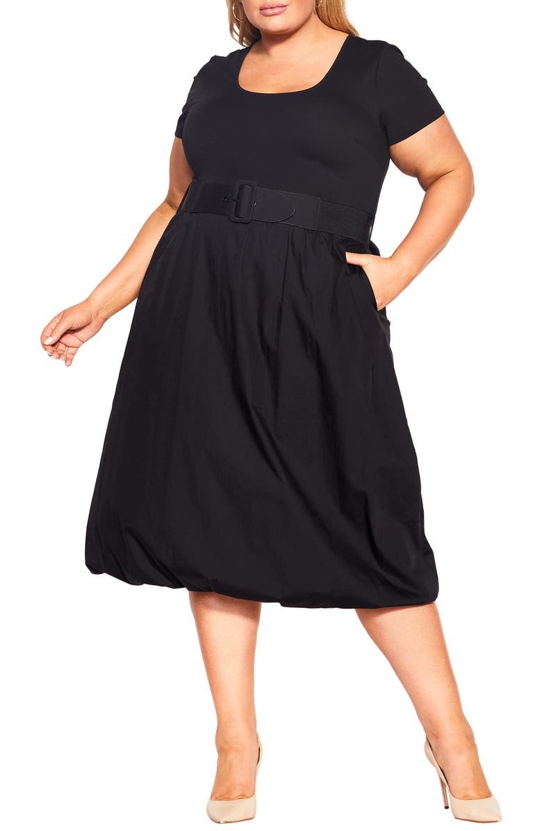 City Chic Paris Days Short Sleeve Belted Dress, Main, color, 