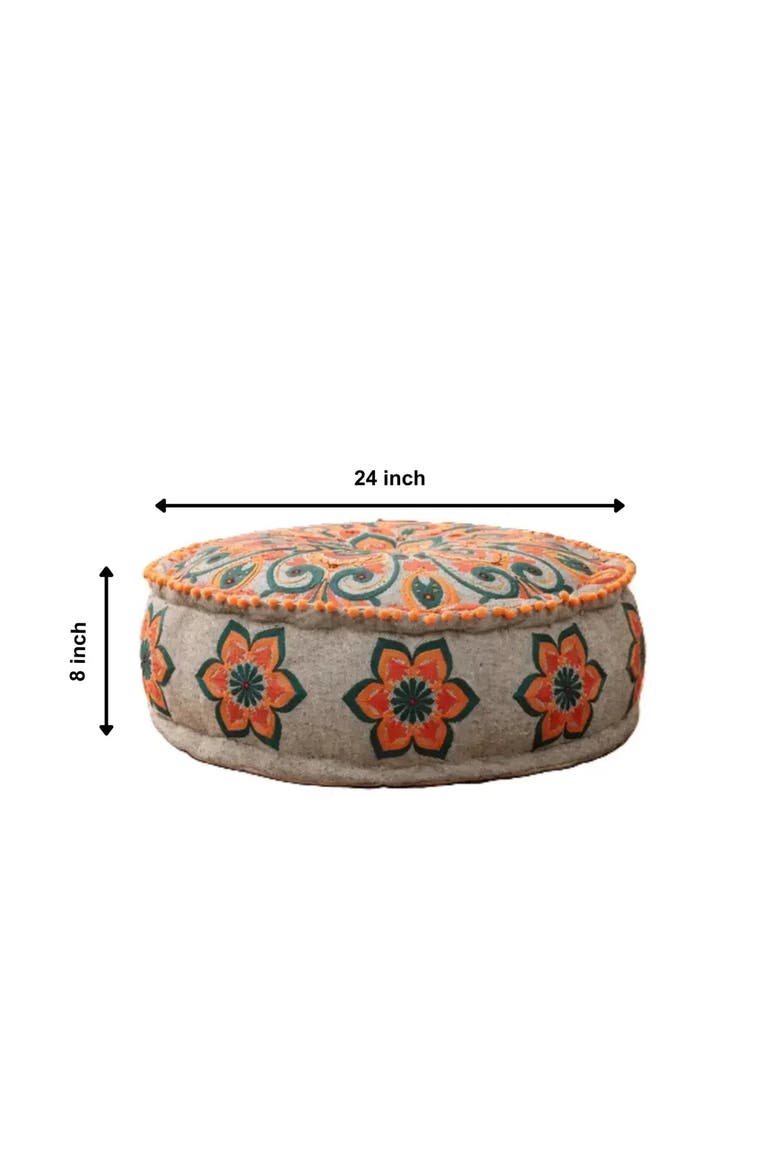 Mandala Pouf with Pompoms, Alternate, color, Grey