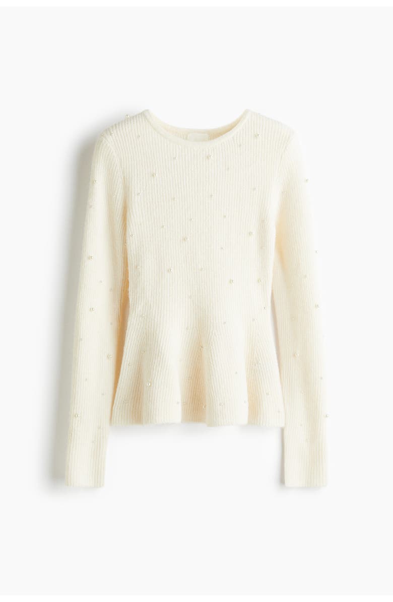 H&M Bead-embellished Peplum Top, Main, color, Cream