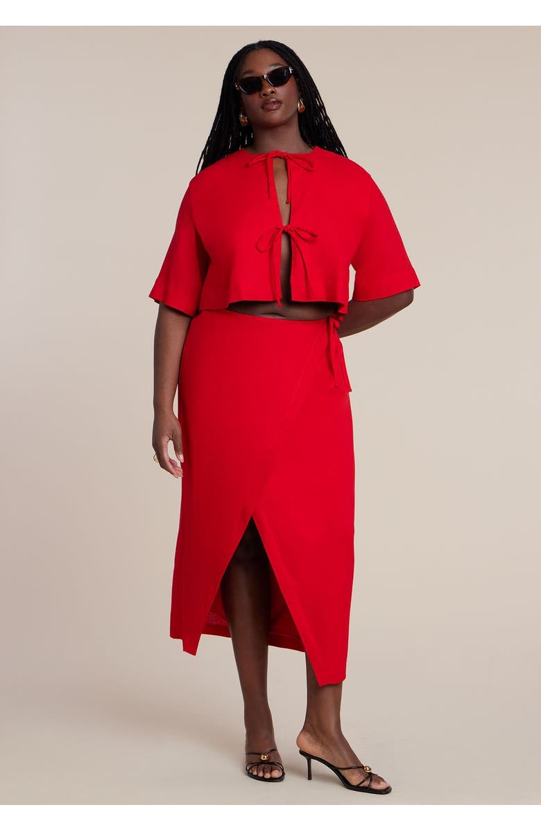 ELOQUII Linen Blend Wrap Skirt, Main, color, Goji Berry