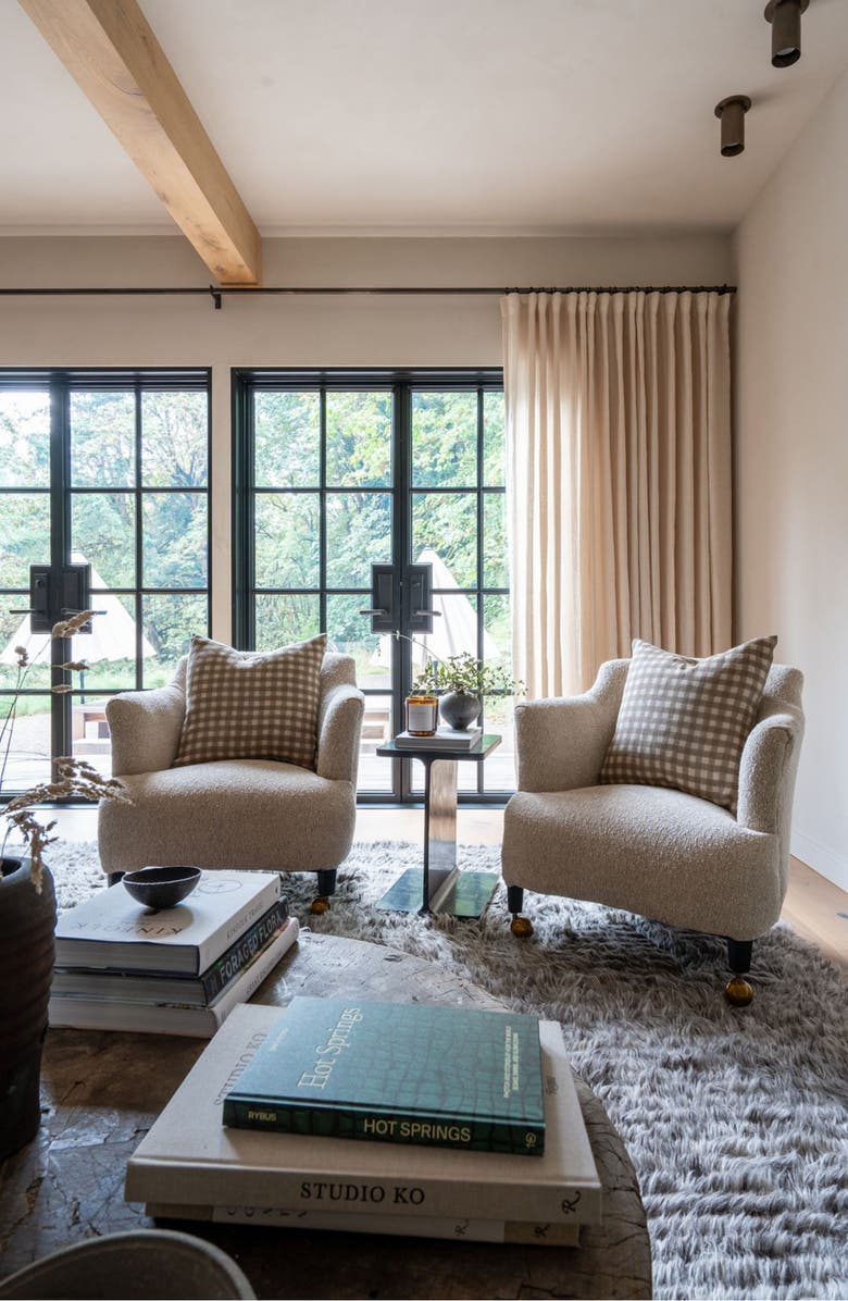 Linen & James Evan Soft Brown Gingham Handblock Pillow Cover, Alternate, color, Tan Brown