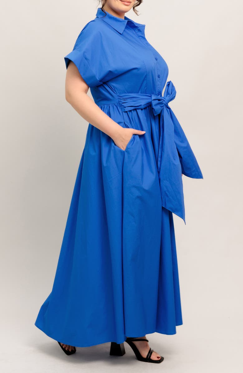 FLYING TOMATO Solid Short Sleeve Cotton Maxi Shirtdress, Alternate, color, Blue