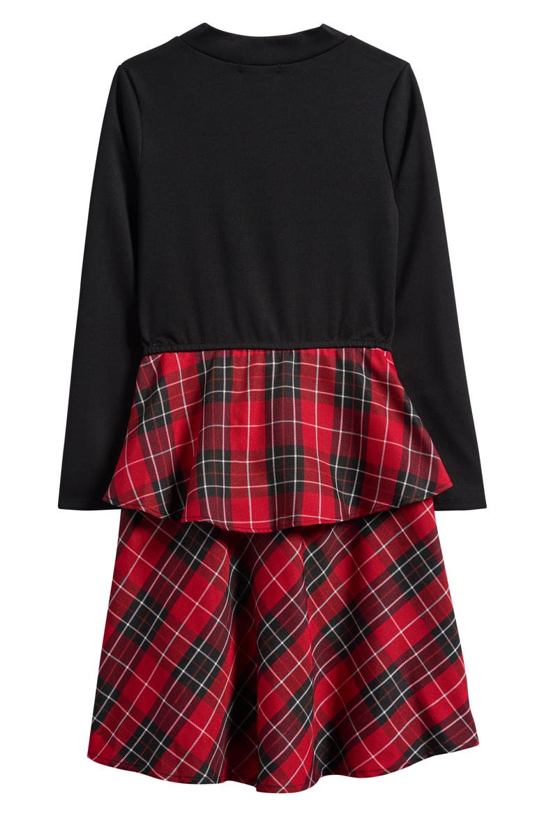 Kids' Ponté Plaid Skirt Dress, Alternate, color, BLACK
