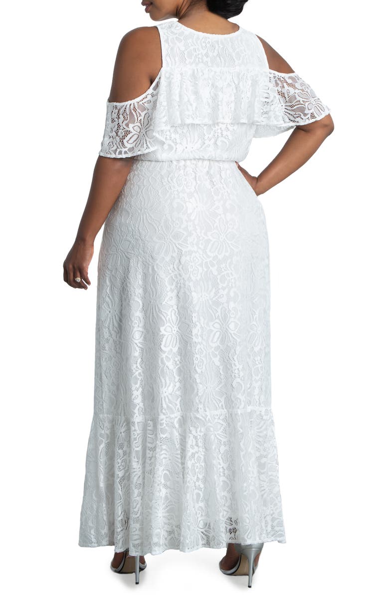 Kiyonna Savannah Cold Shoulder Lace Gown, Alternate, color, Pearl