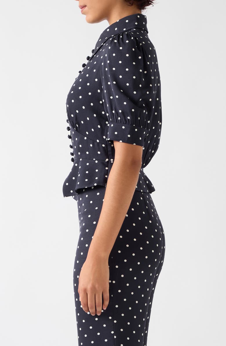 LK Bennett Elsie Dot Crop Shirt, Alternate, color, Navy Ivory