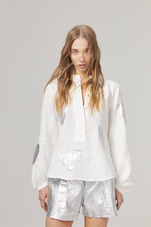 Lanhtropy Cupid Metallic Linen Shirt In Silver
