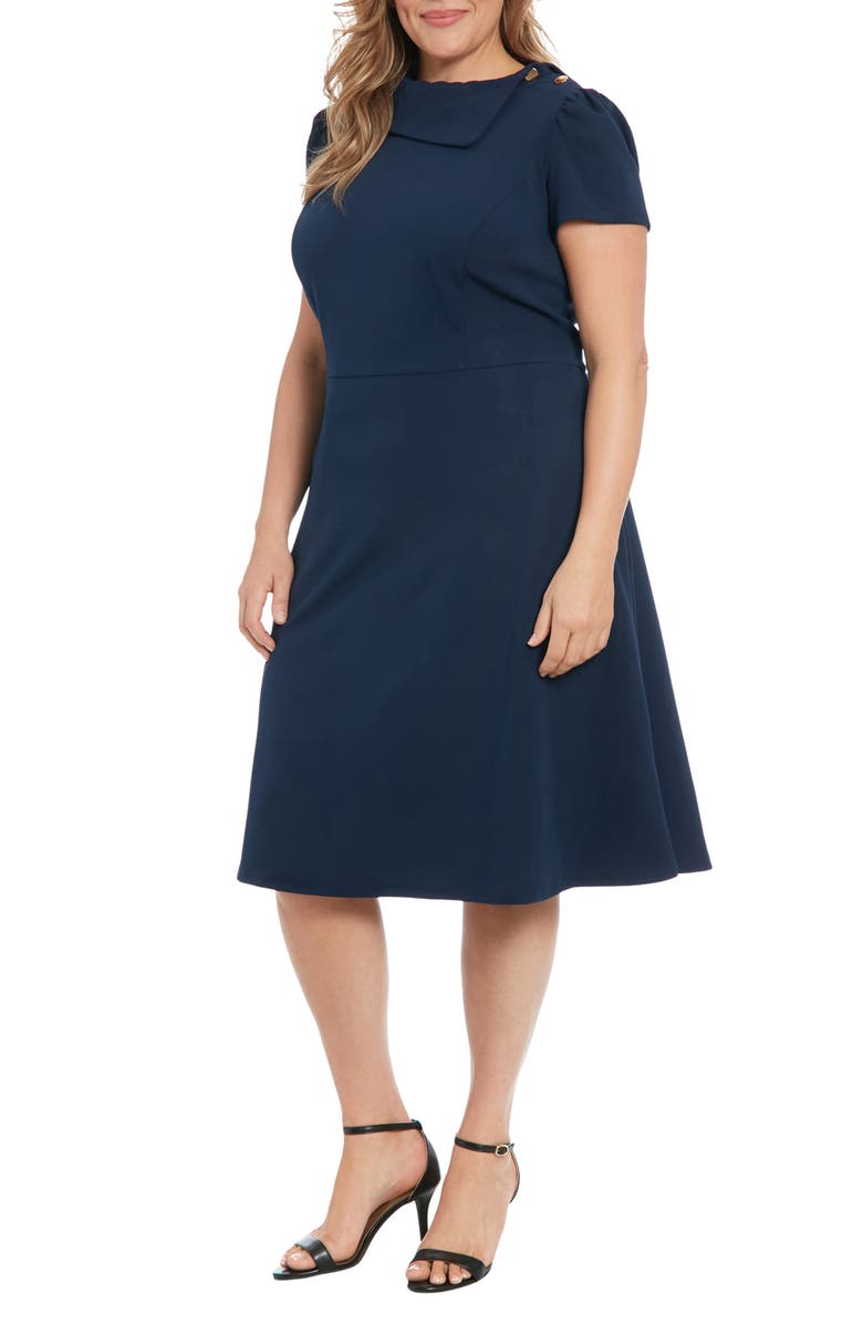 London Times Short Sleeve Scuba Crepe Fit & Flare Dress, Alternate, color,