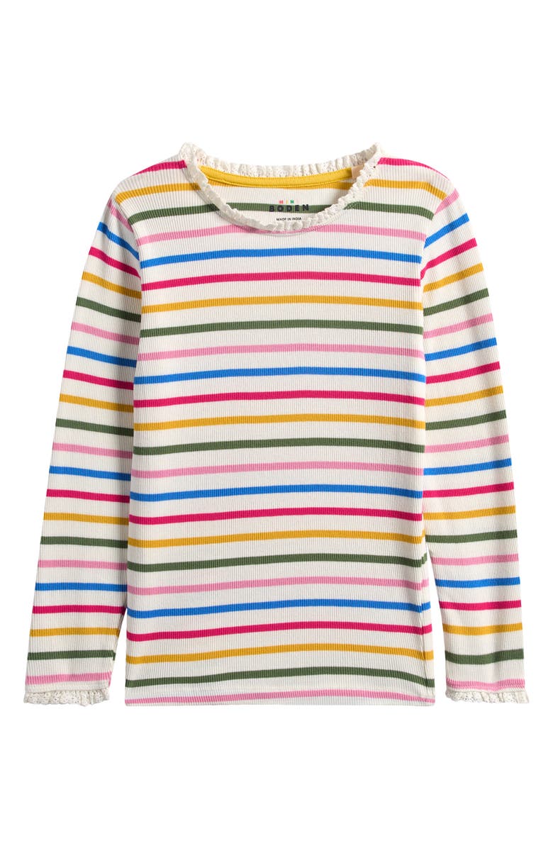 Mini Boden Kids' Stripe Lace Trim Rib T-Shirt, Main, color, 