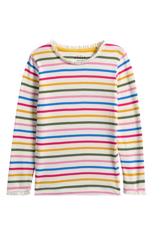 Mini Boden Kids' Stripe Lace Trim Rib T-shirt In Yellow